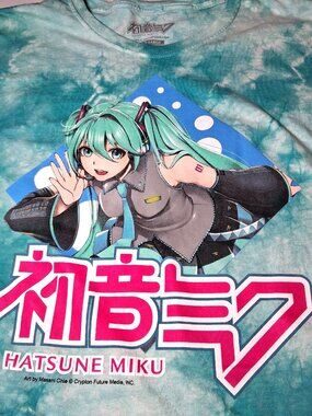 Hatsune Miku Shirt XL Blue Tie Dye Graphic Anime Character Long Sleeve